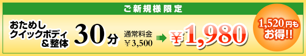 ご新規様限定：おためしクイックボディ＆整体30分　\1,980